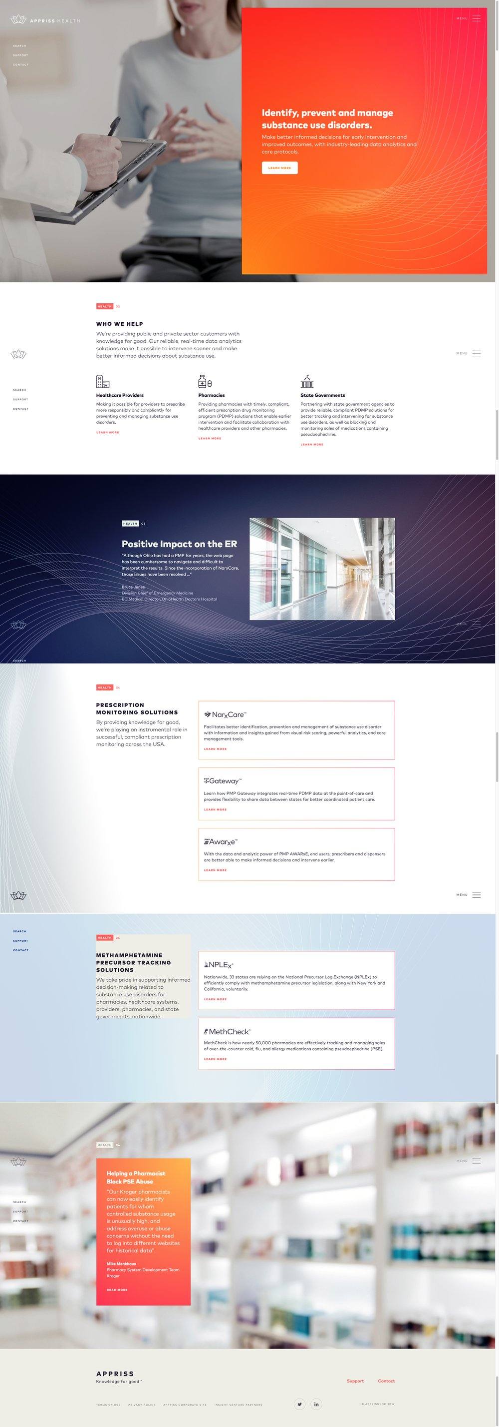 Appriss Health page, Identify, prevent and manage substance use disorders, pattern version 1