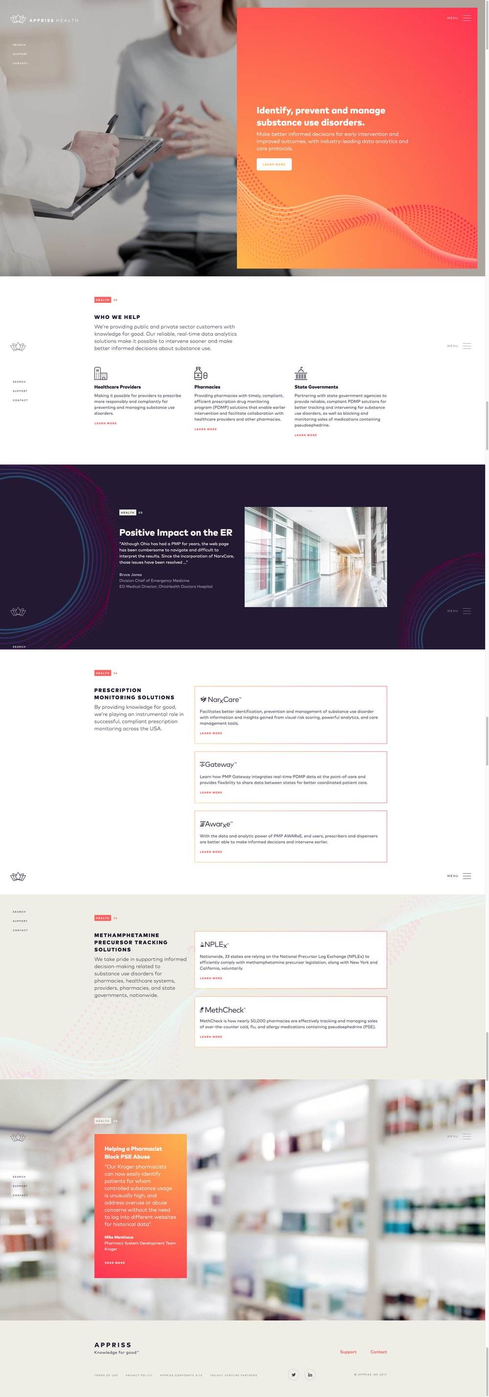 Appriss Health page, Identify, prevent and manage substance use disorders, pattern version 2