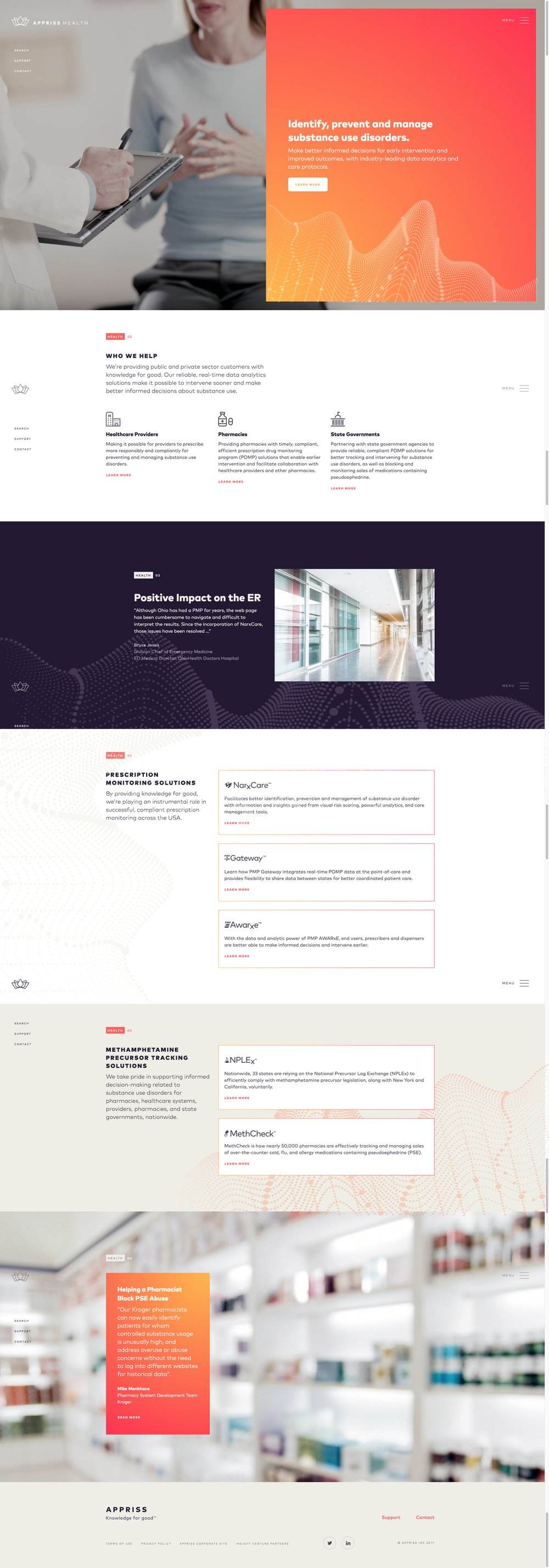 Appriss Health page, Identify, prevent and manage substance use disorders, pattern version 3