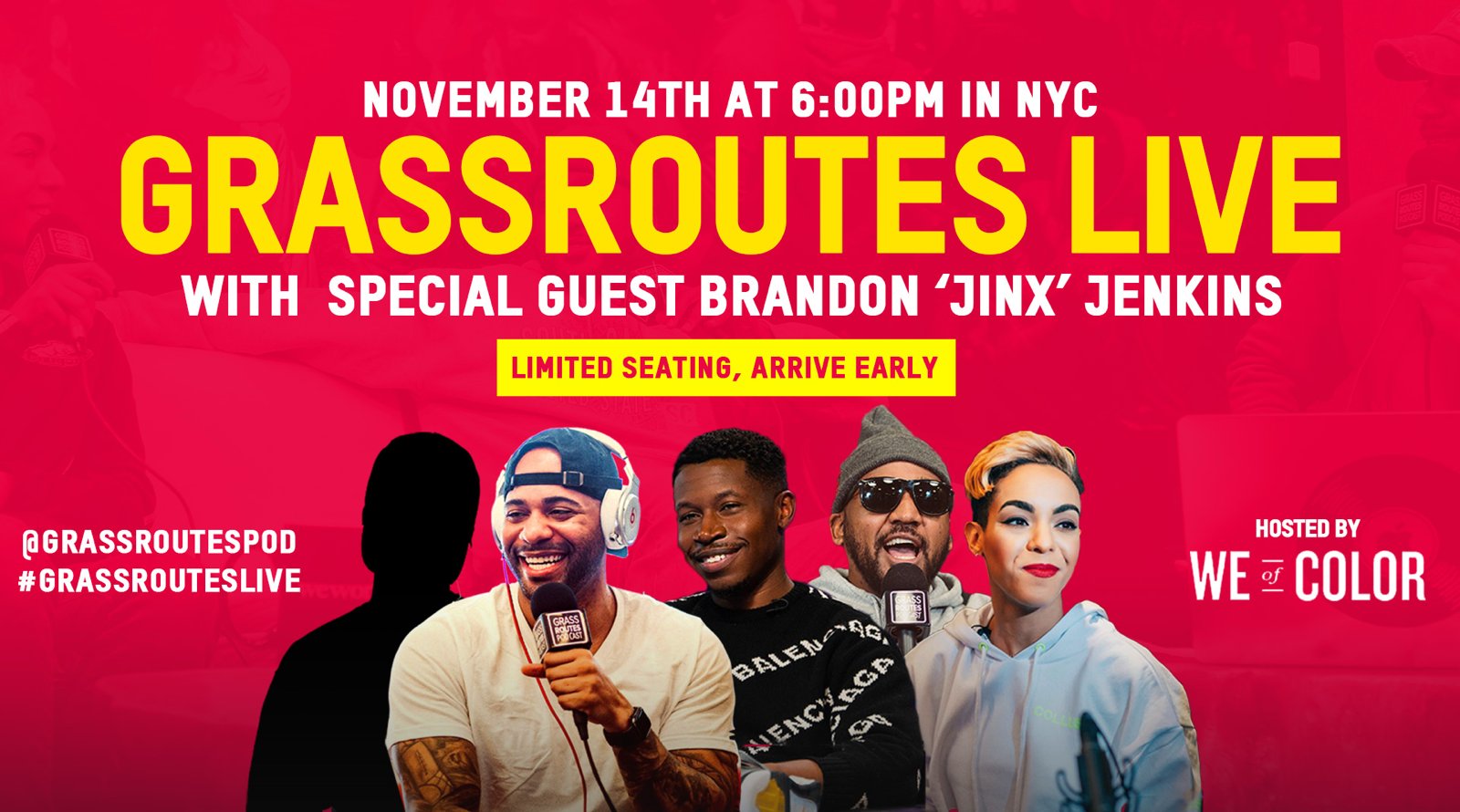 Grassroutes Live screen promo: November 14th at 6PM in NYC, with special guest Brandon 'Jinx' Jenkins