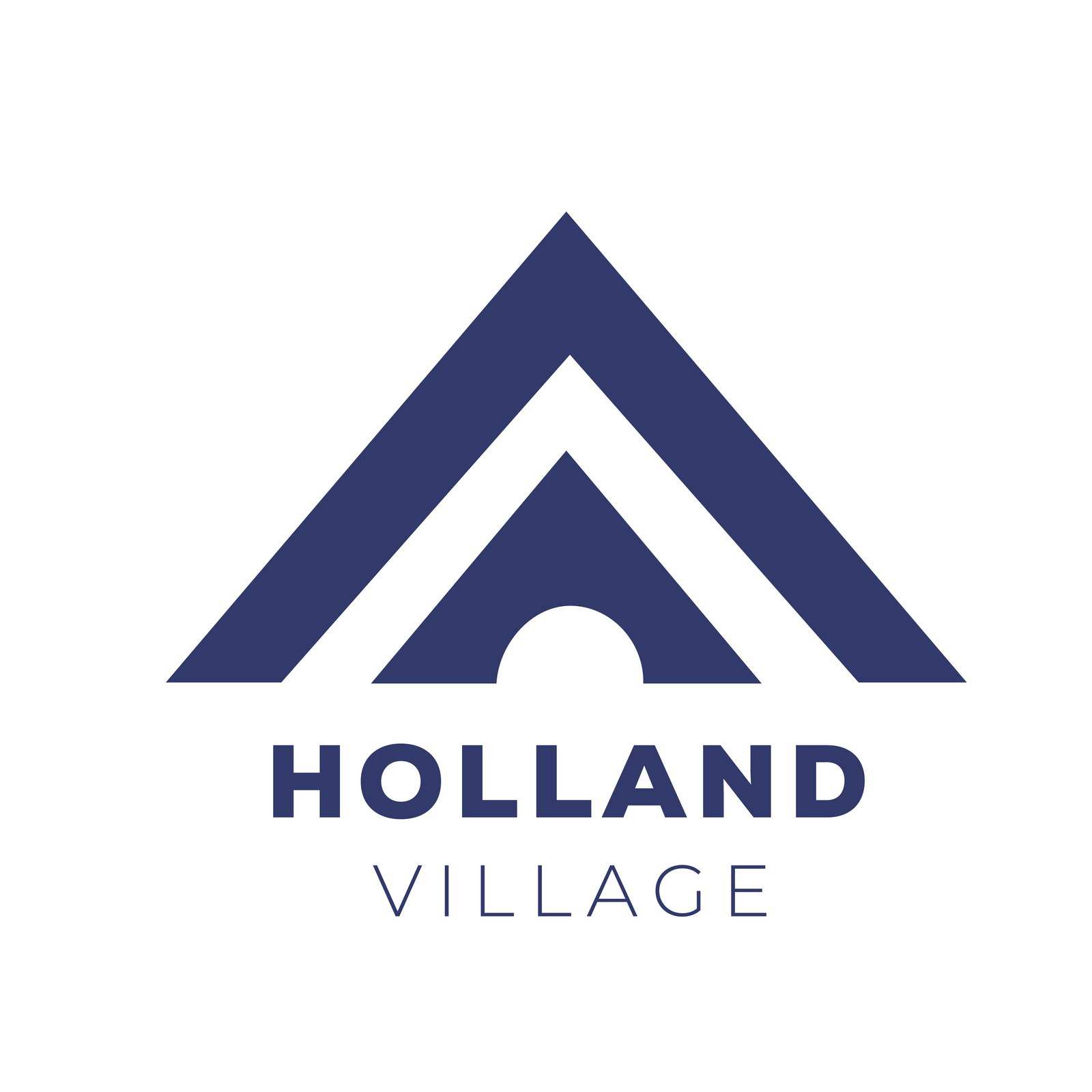 The Holland roof mark over the word Village, in navy