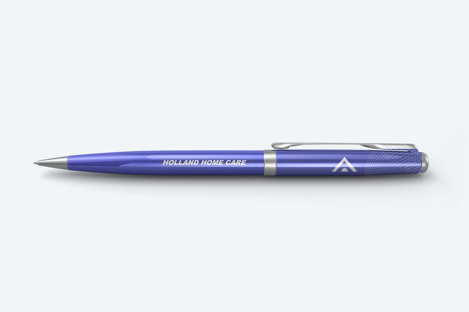 Navy pen printed with the Holland Home Care name and mark
