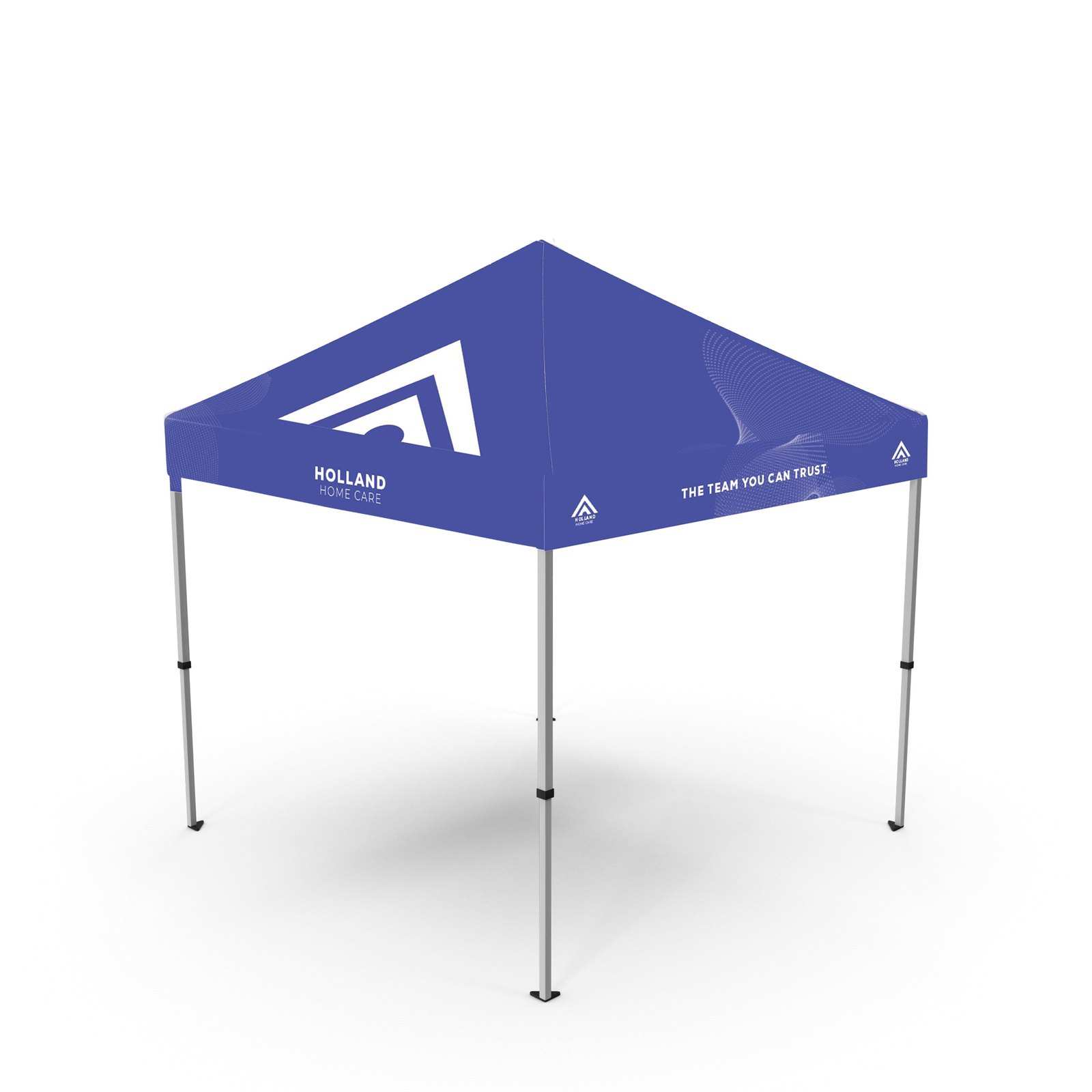 Navy event tent with the Holland mark