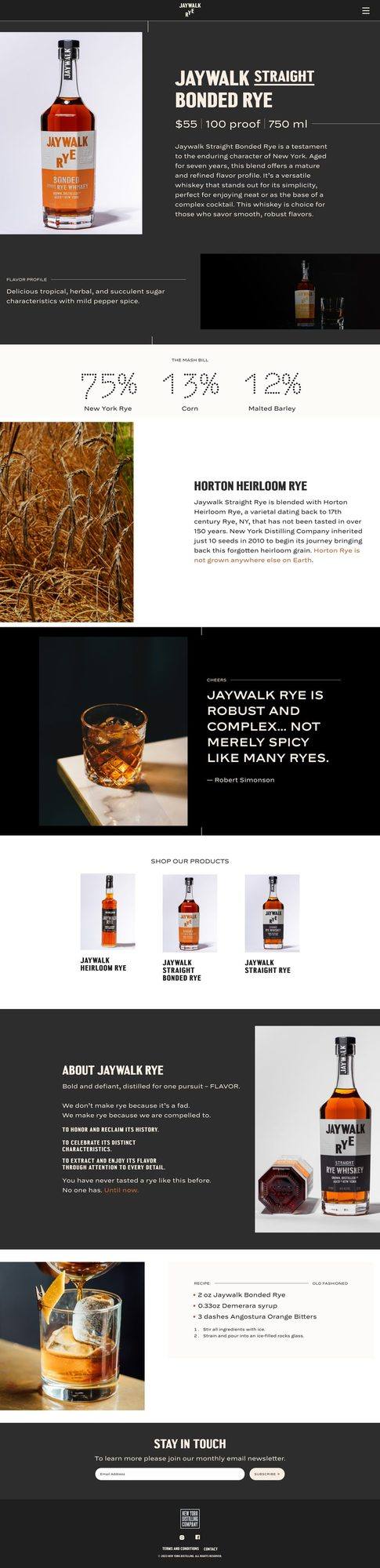 Jaywalk Bonded Rye product page, full scroll