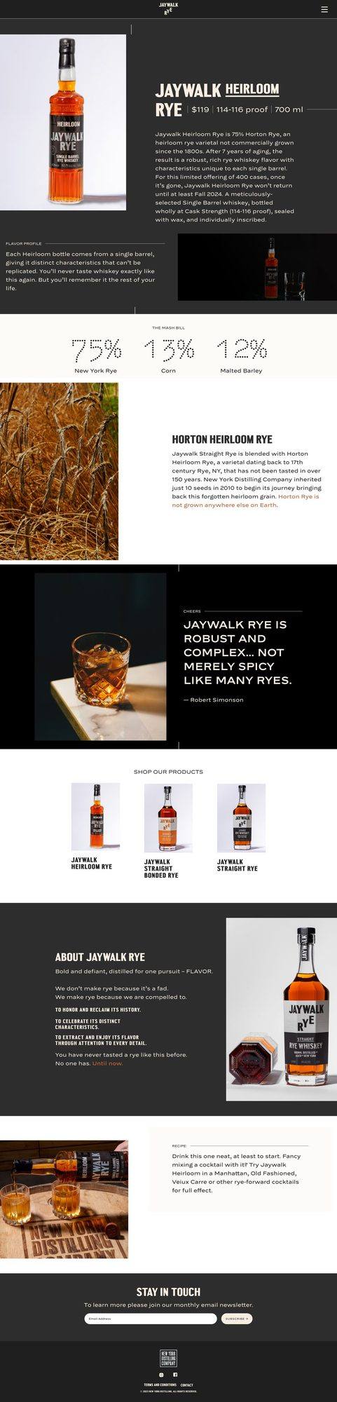 Jaywalk Heirloom Rye product page, full scroll