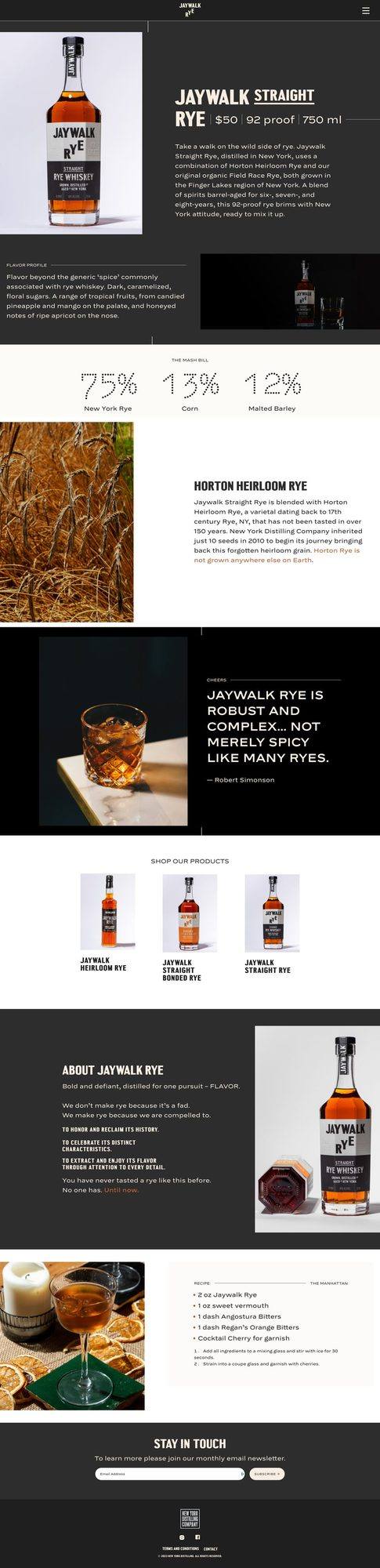 Jaywalk Straight Rye product page, full scroll