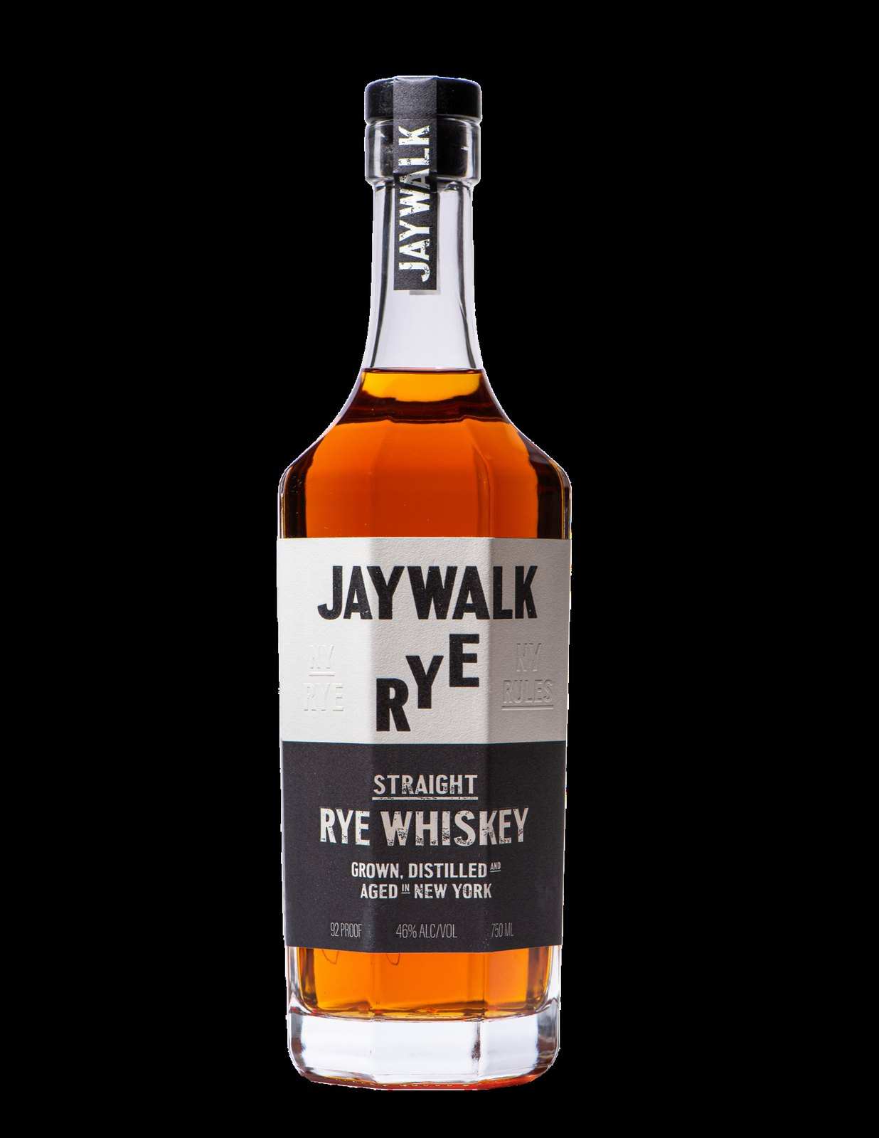 Jaywalk Straight Rye Whiskey bottle on a black background