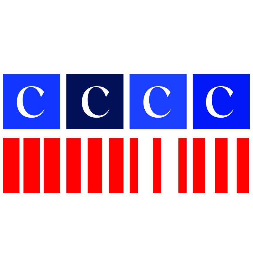 The C mark in four blue squares over red bars