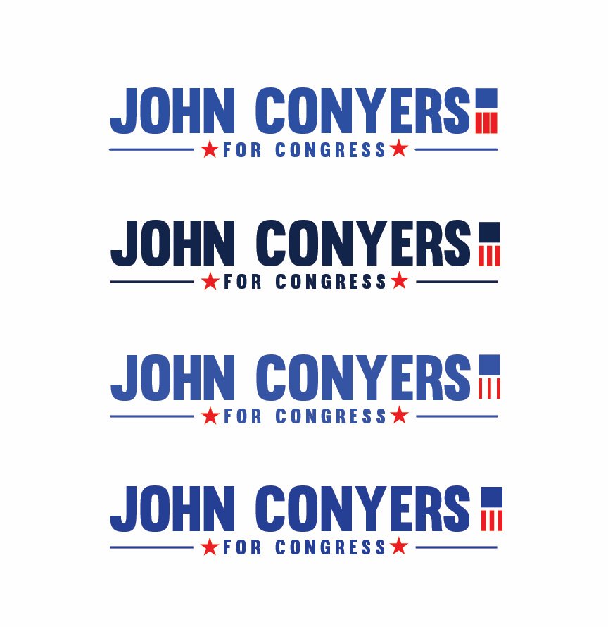 Horizontal lockup explorations, sheet 2 of 3: John Conyers for Congress, four versions