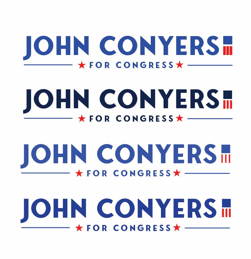 Horizontal lockup explorations, sheet 3 of 3: John Conyers for Congress, four versions