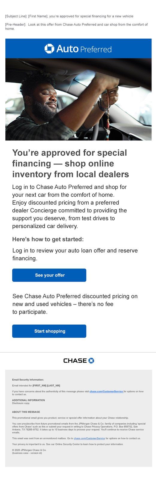 Chase Auto Preferred email: You’re approved for special financing, shop online inventory from local dealers