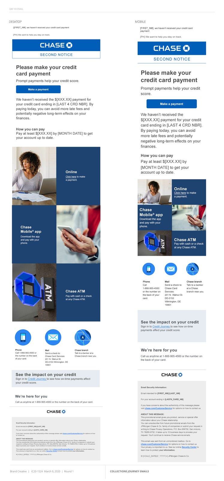 Presentation page: two versions of the day 10 payment reminder email