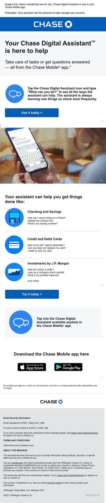 Chase email introducing the Chase Digital Assistant