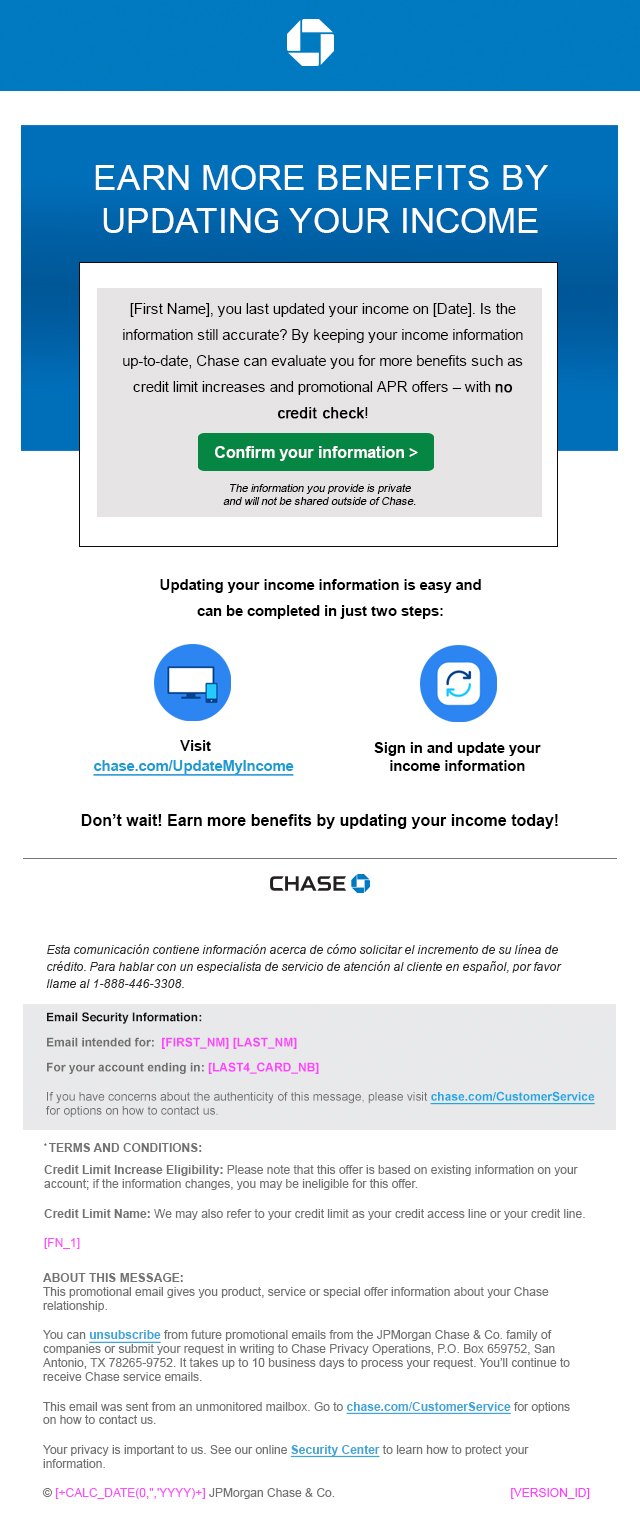 A second design of the update your income email