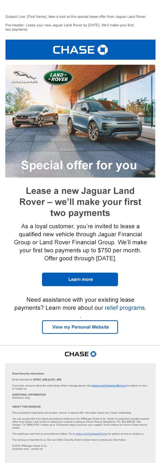 The same Jaguar Land Rover offer email, a second version