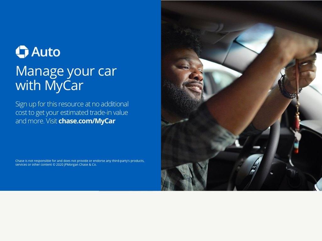 Chase ATM screen: Auto, Manage your car with MyCar, beside a man at the wheel