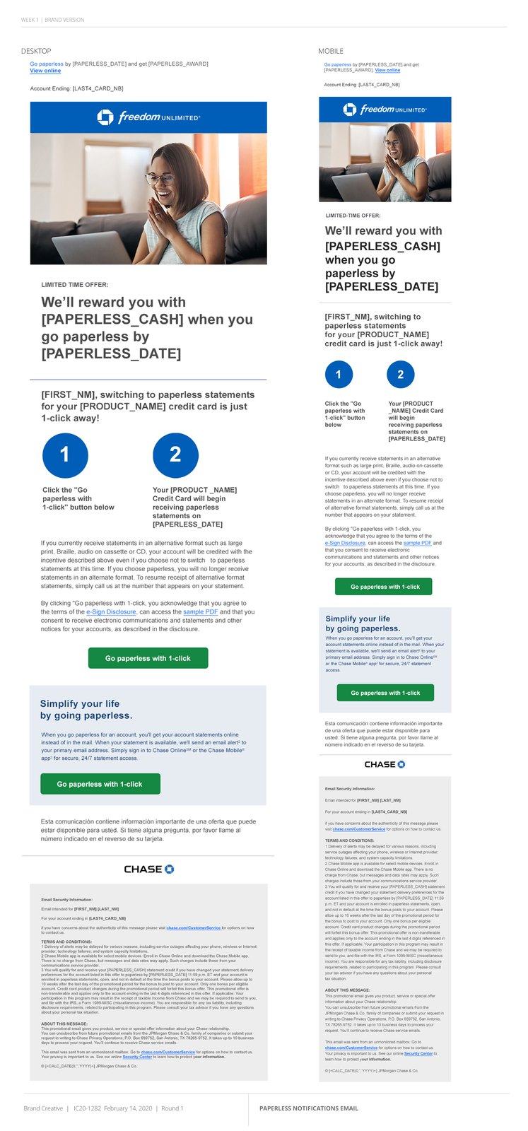 Presentation page: desktop and mobile designs of the paperless email