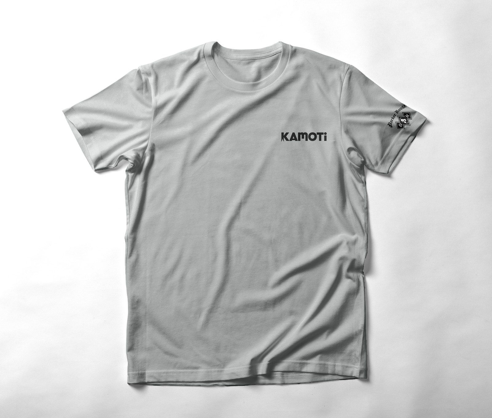 Grey t-shirt with the Kamoti wordmark on the chest