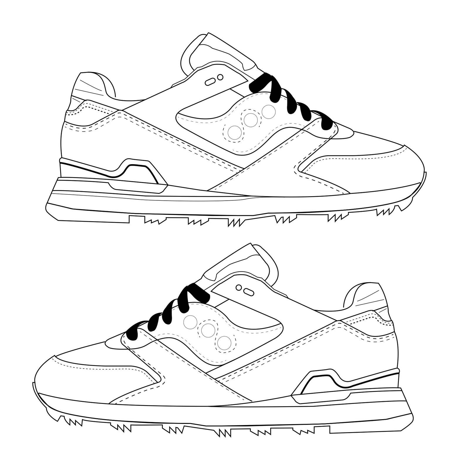 Line drawing of the Saucony Courageous, both sides, blank for colour concepts