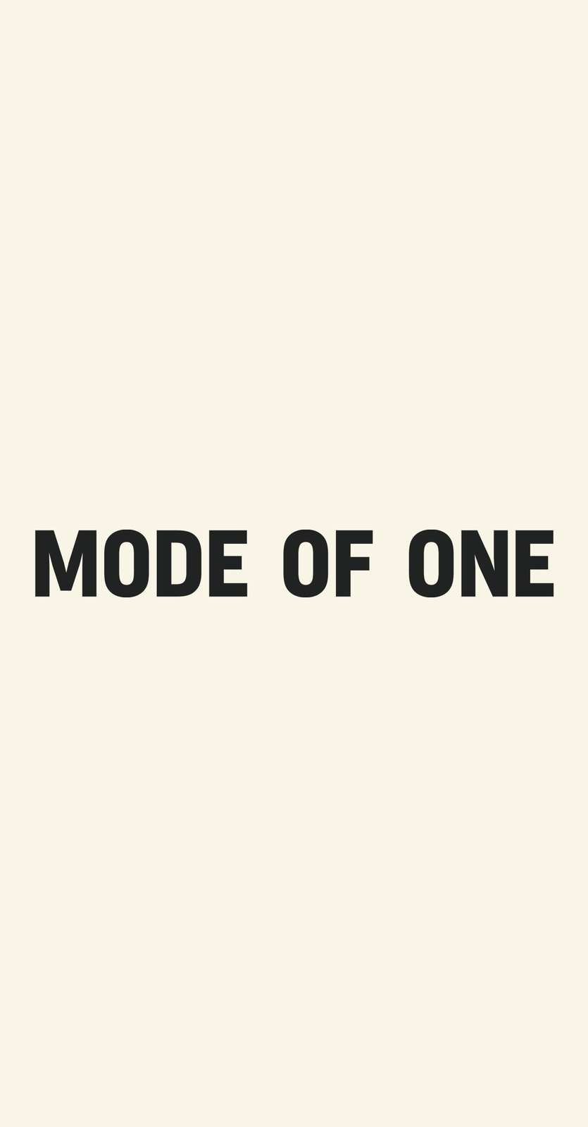 Mode of One poster: the wordmark on one line in charcoal on cream