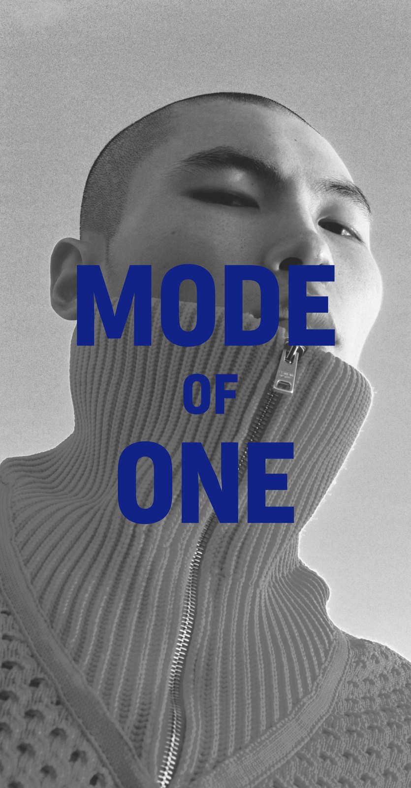 Mode of One poster: the stacked wordmark in blue over a black and white portrait