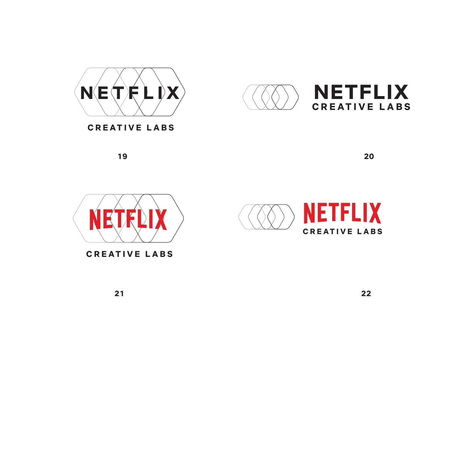 Lockups 19 to 22: hexagon marks with Netflix Creative Labs