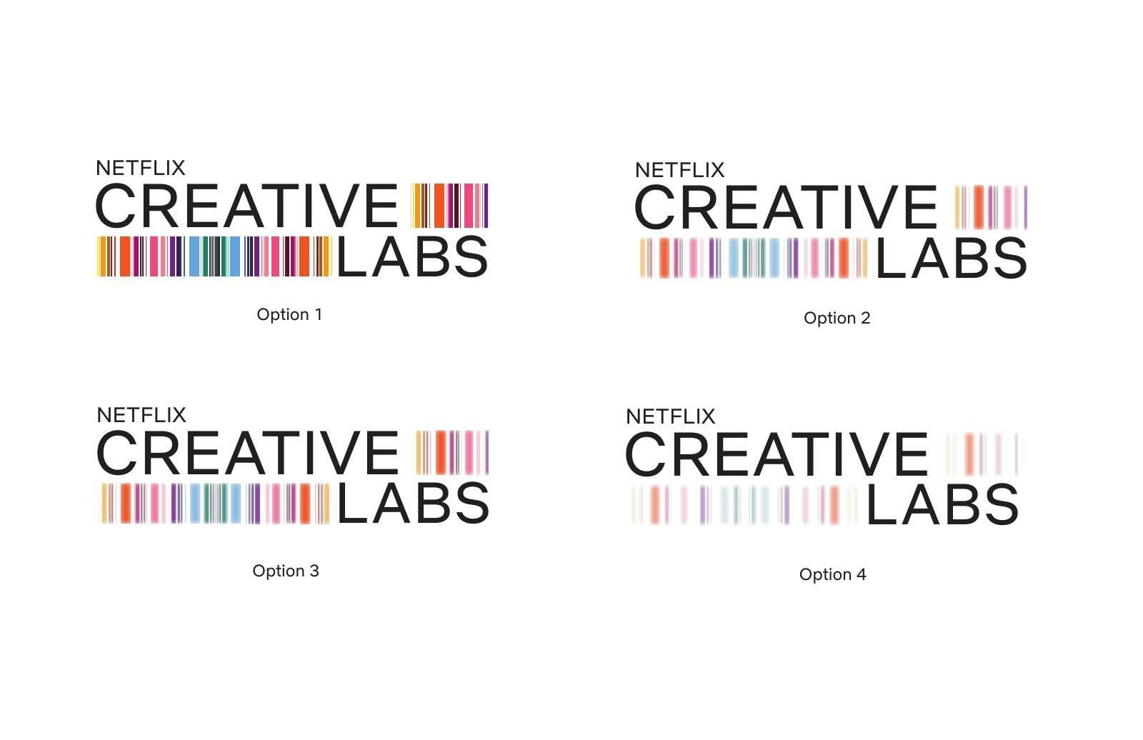 Netflix Creative Labs with colour bars, options 1 to 4