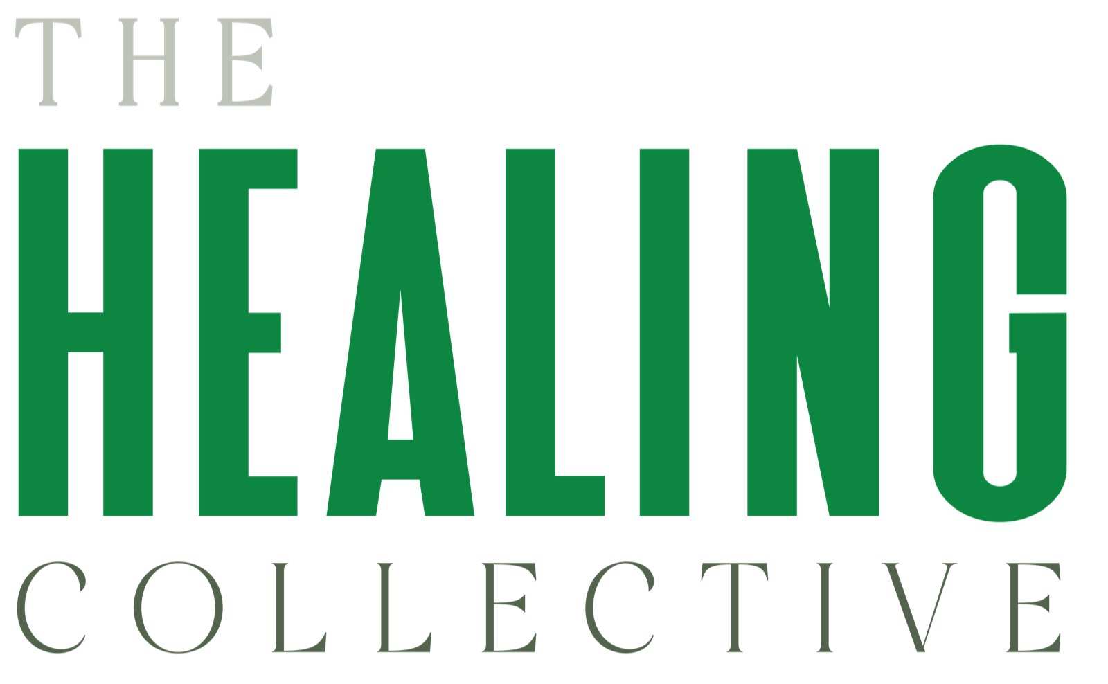 Colour study 1 of 9: The Healing Collective wordmark in a green, sage, tan or near-black pairing