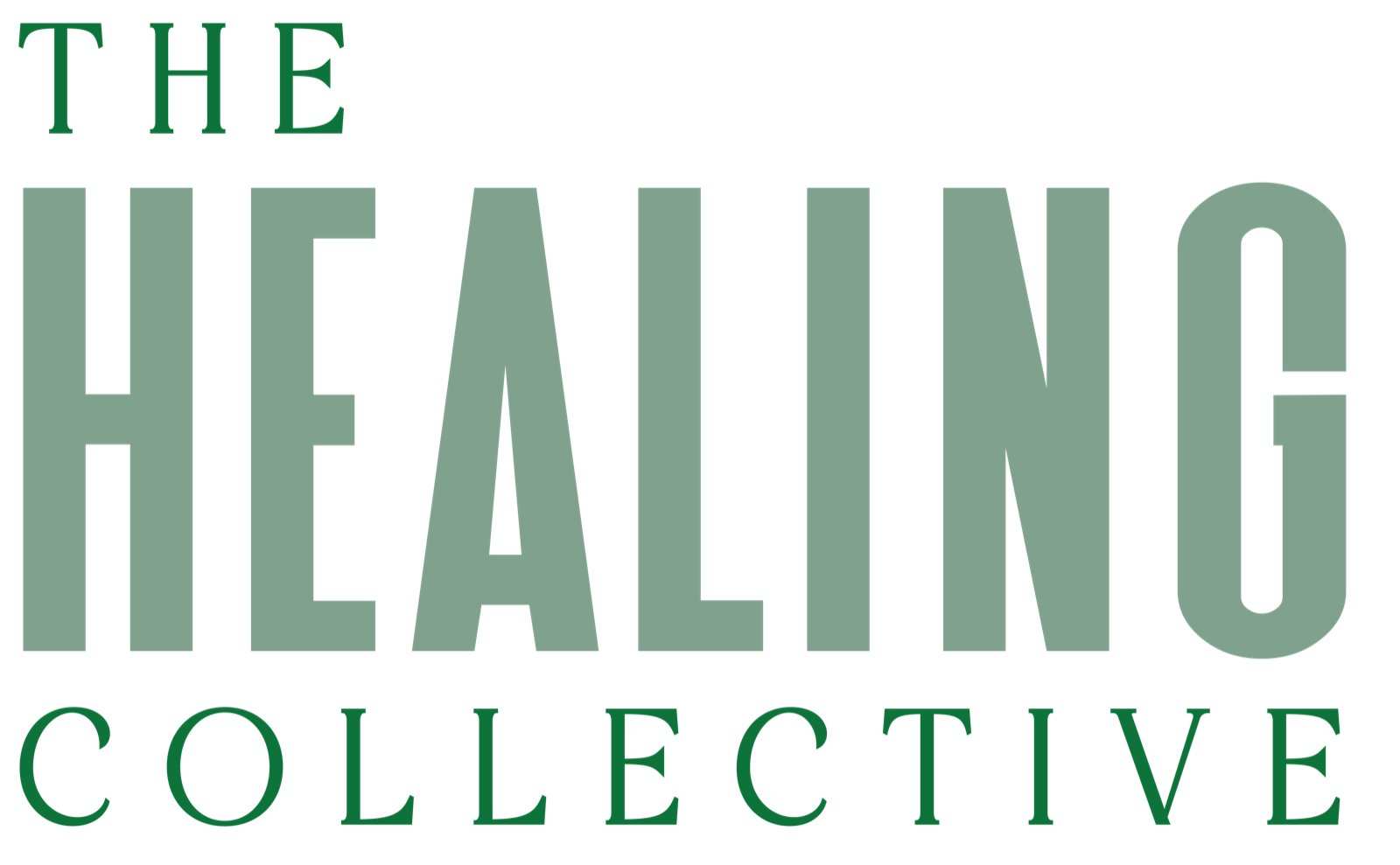 Colour study 3 of 9: The Healing Collective wordmark in a green, sage, tan or near-black pairing