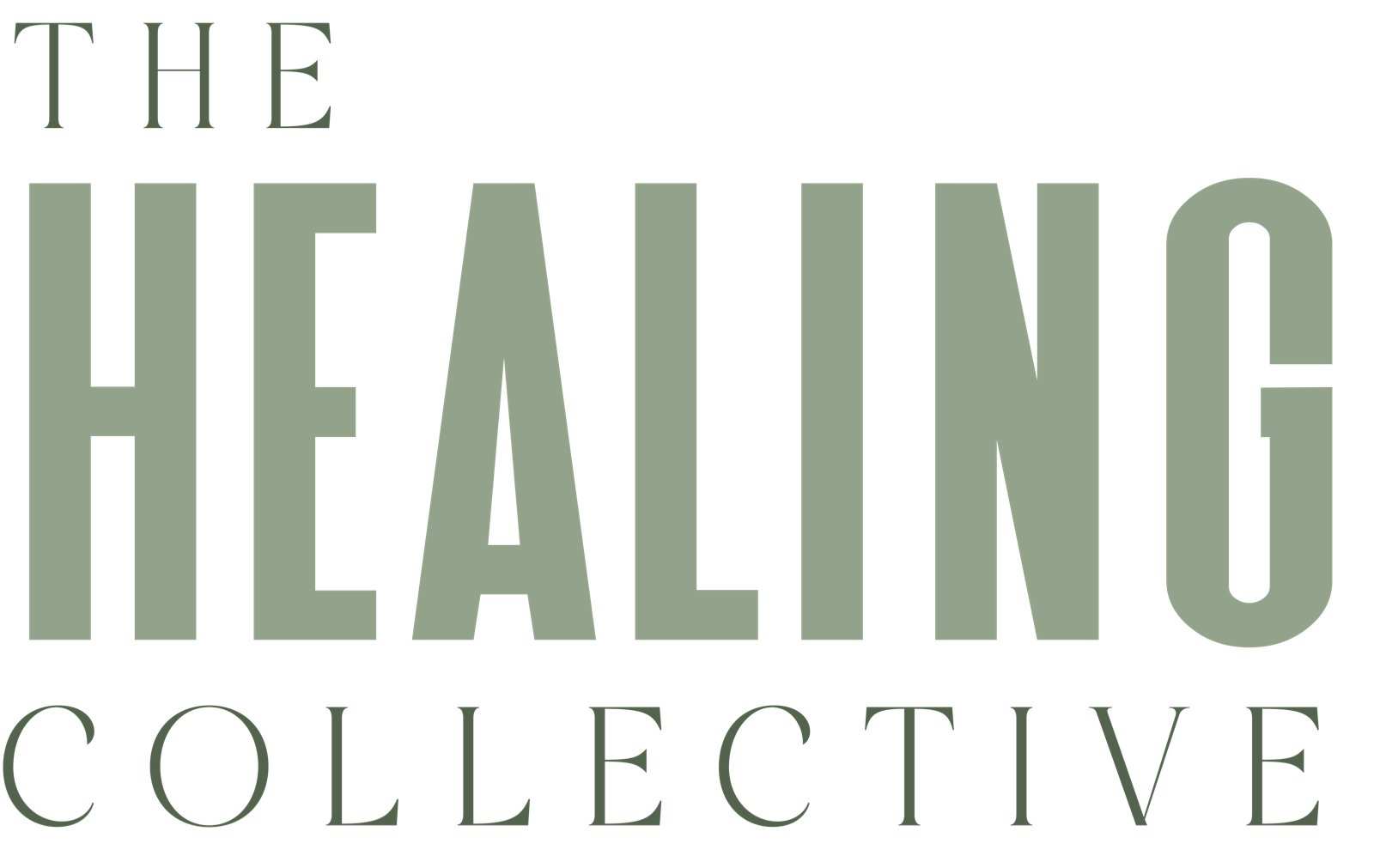 Colour study 5 of 9: The Healing Collective wordmark in a green, sage, tan or near-black pairing