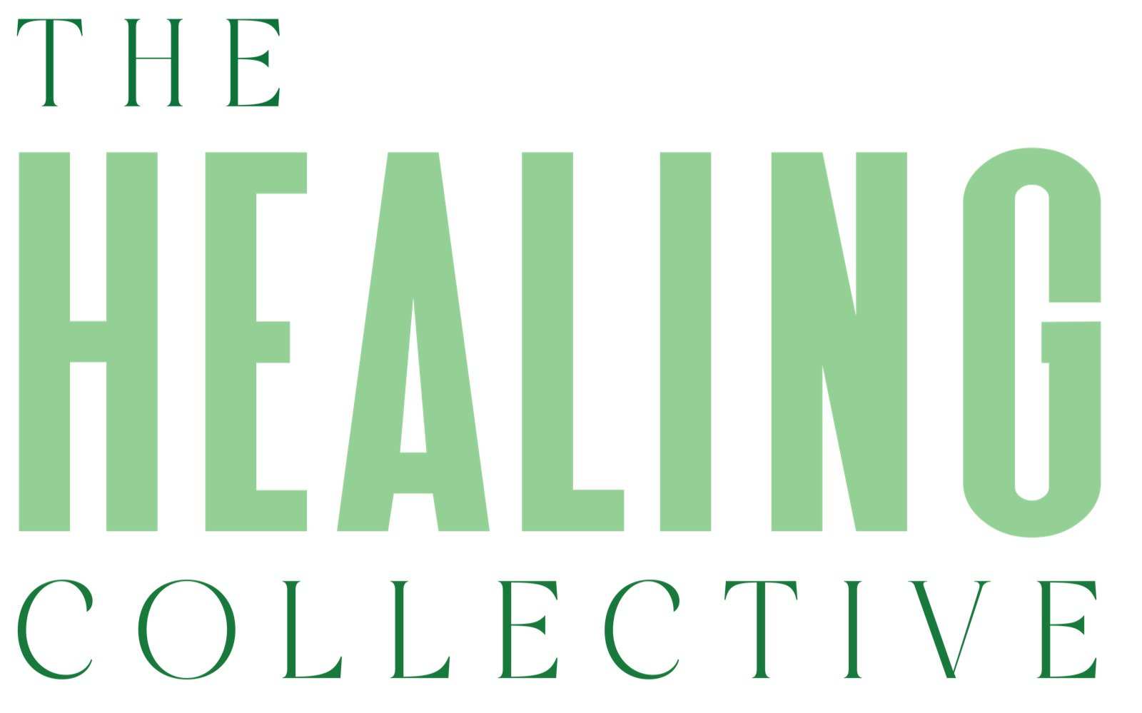 Colour study 6 of 9: The Healing Collective wordmark in a green, sage, tan or near-black pairing