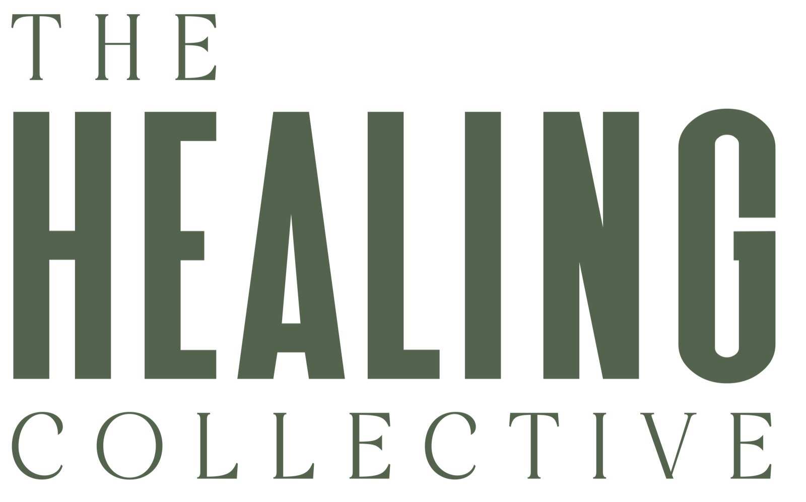 Colour study 7 of 9: The Healing Collective wordmark in a green, sage, tan or near-black pairing