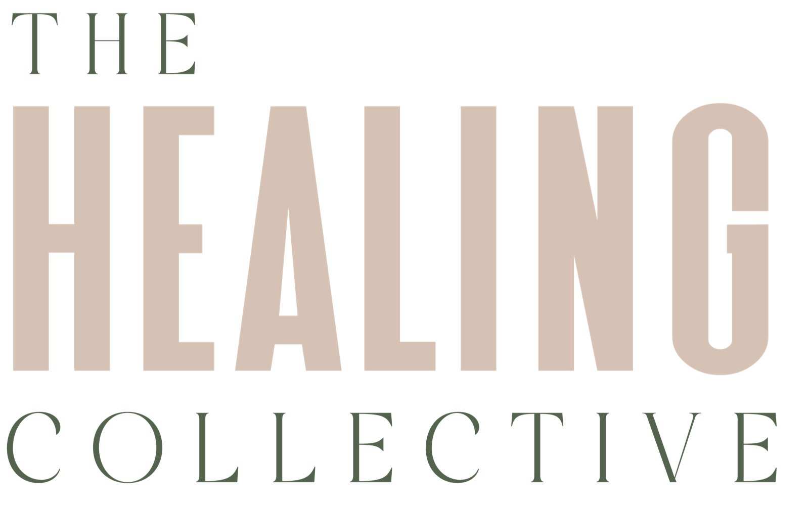 Colour study 8 of 9: The Healing Collective wordmark in a green, sage, tan or near-black pairing