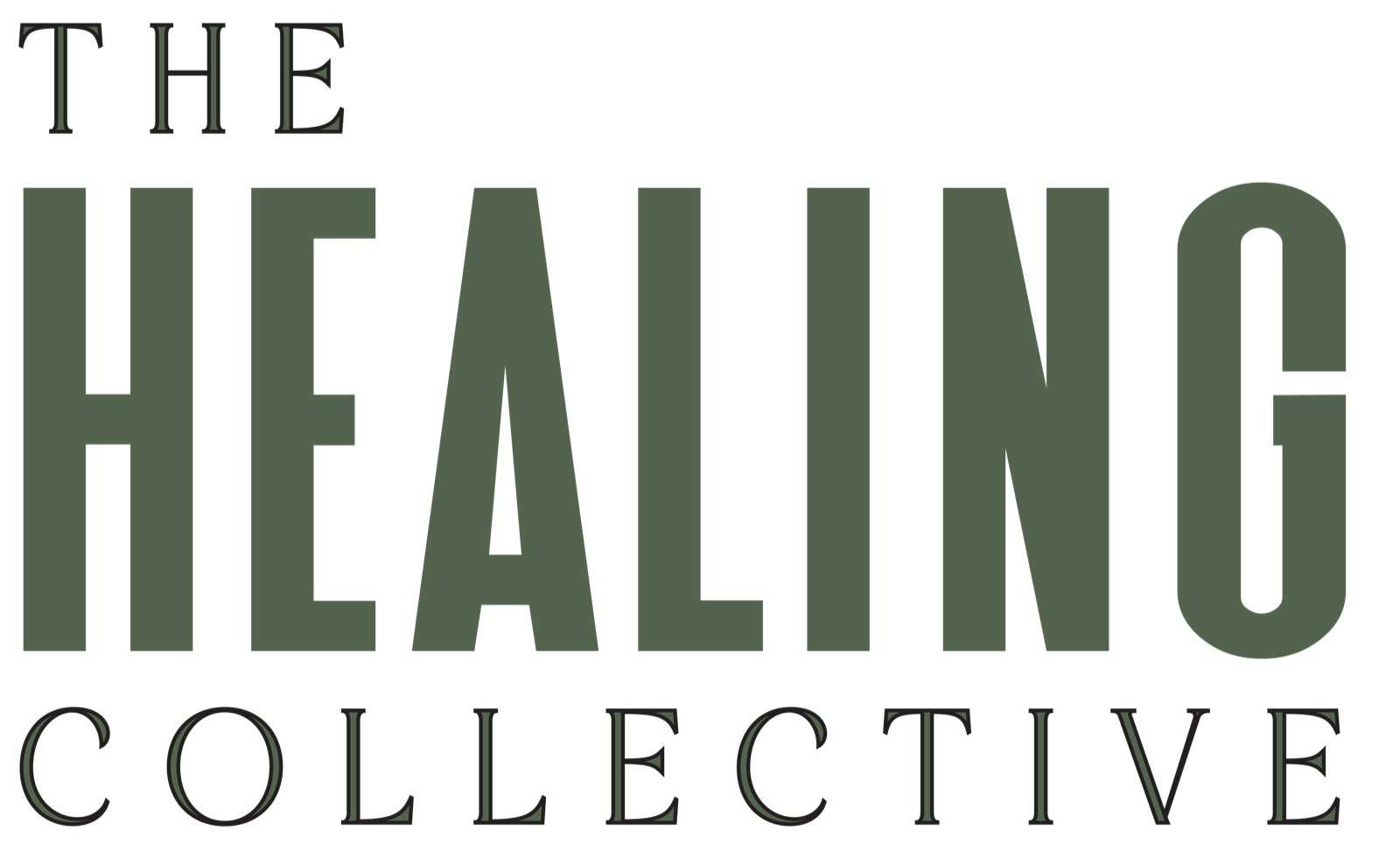 Colour study 9 of 9: The Healing Collective wordmark in a green, sage, tan or near-black pairing