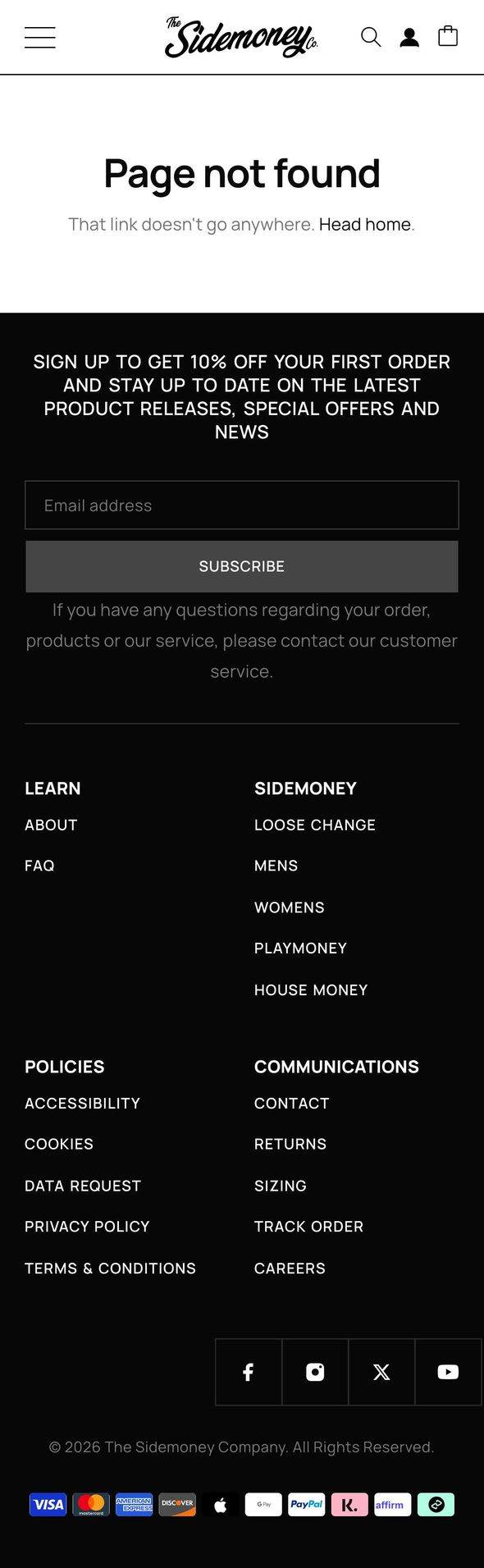 sidemoney.co, Page not found page, Mobile