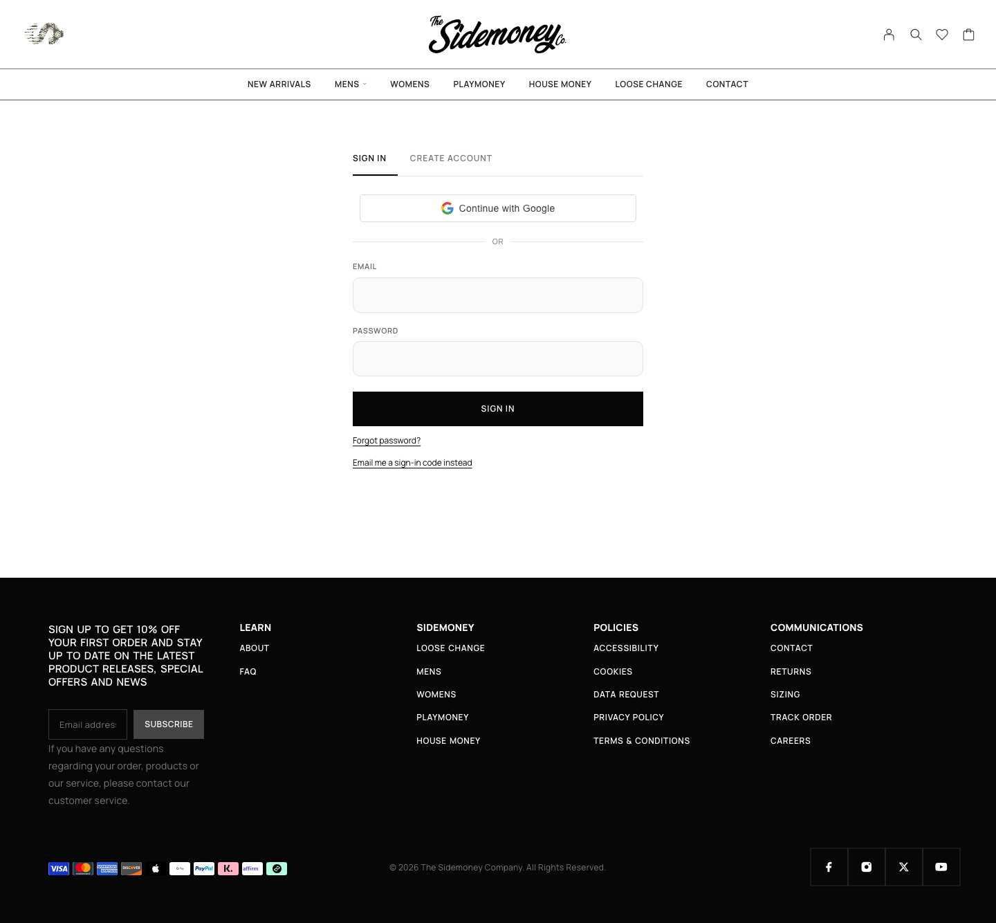 sidemoney.co, Account sign in page, Desktop