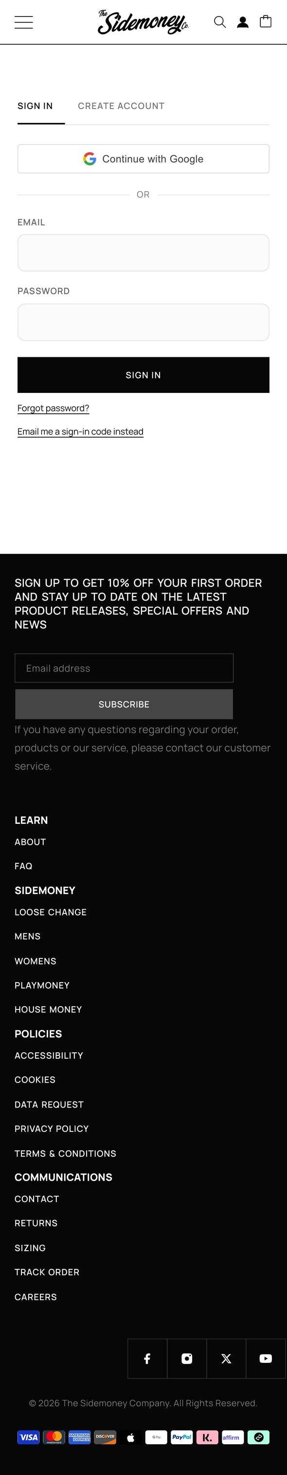 sidemoney.co, Account sign in page, Mobile