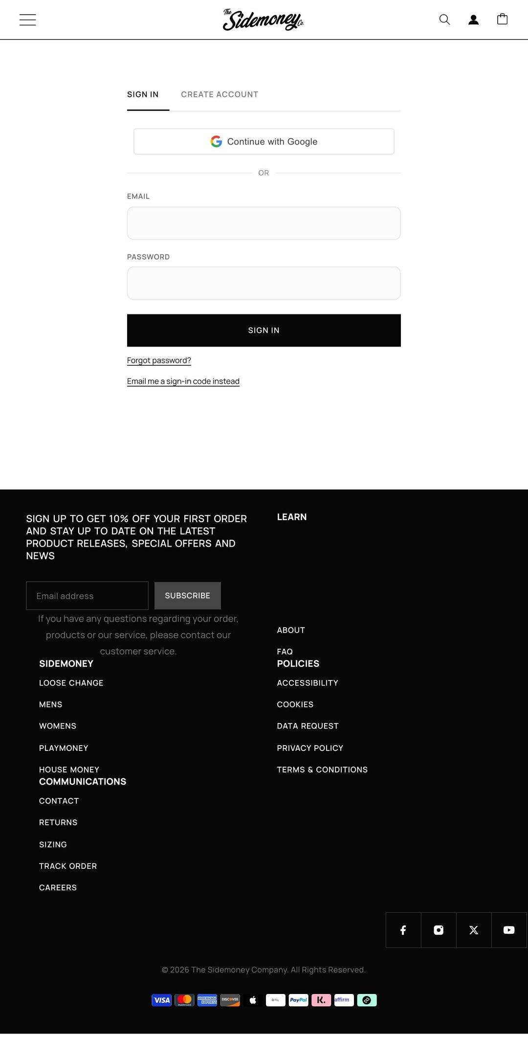 sidemoney.co, Account sign in page, Tablet