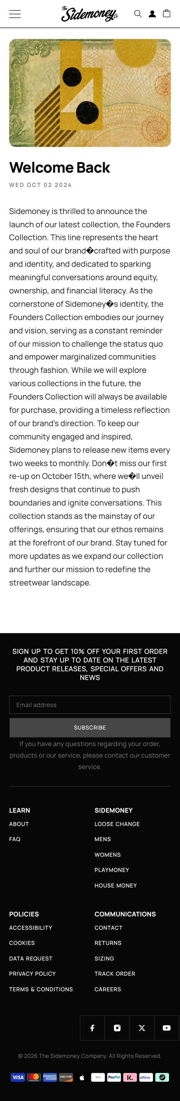 sidemoney.co, Blog post, Welcome Back page, Mobile