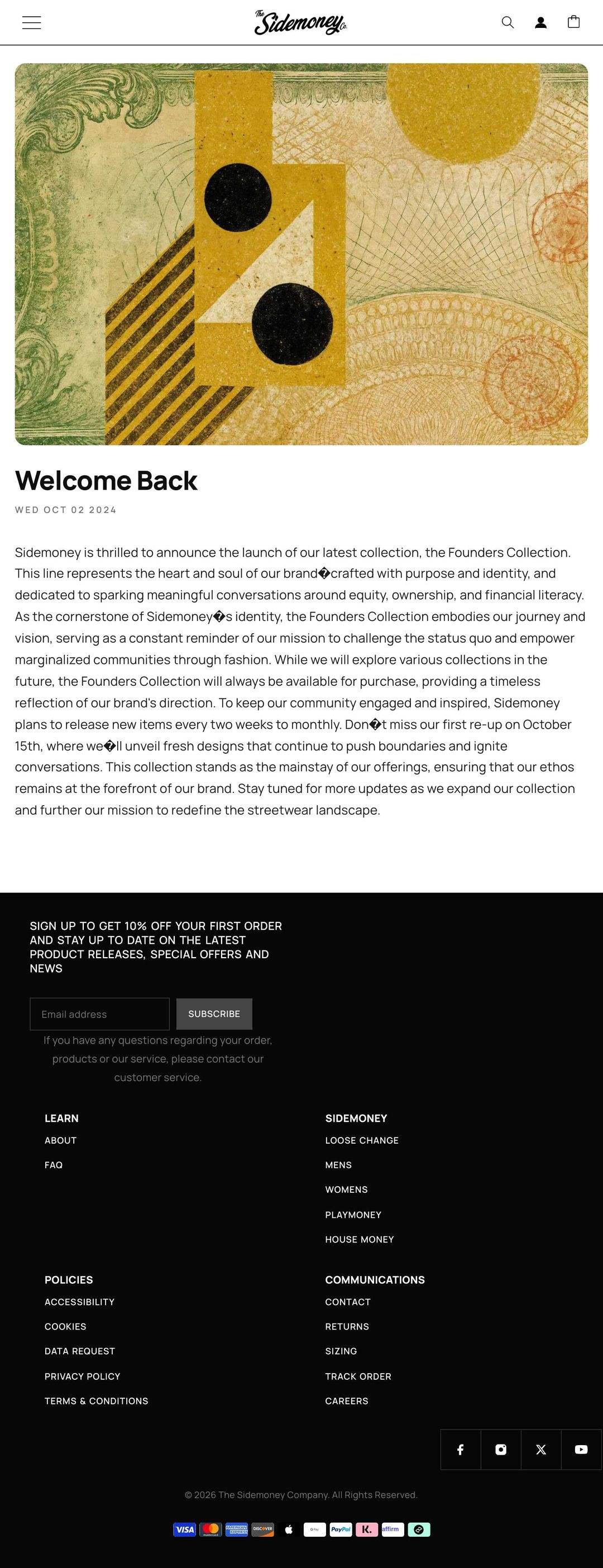 sidemoney.co, Blog post, Welcome Back page, Tablet