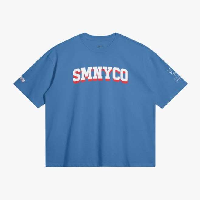 The '25 Series Tee in blue, the SMNYCO arch across the chest