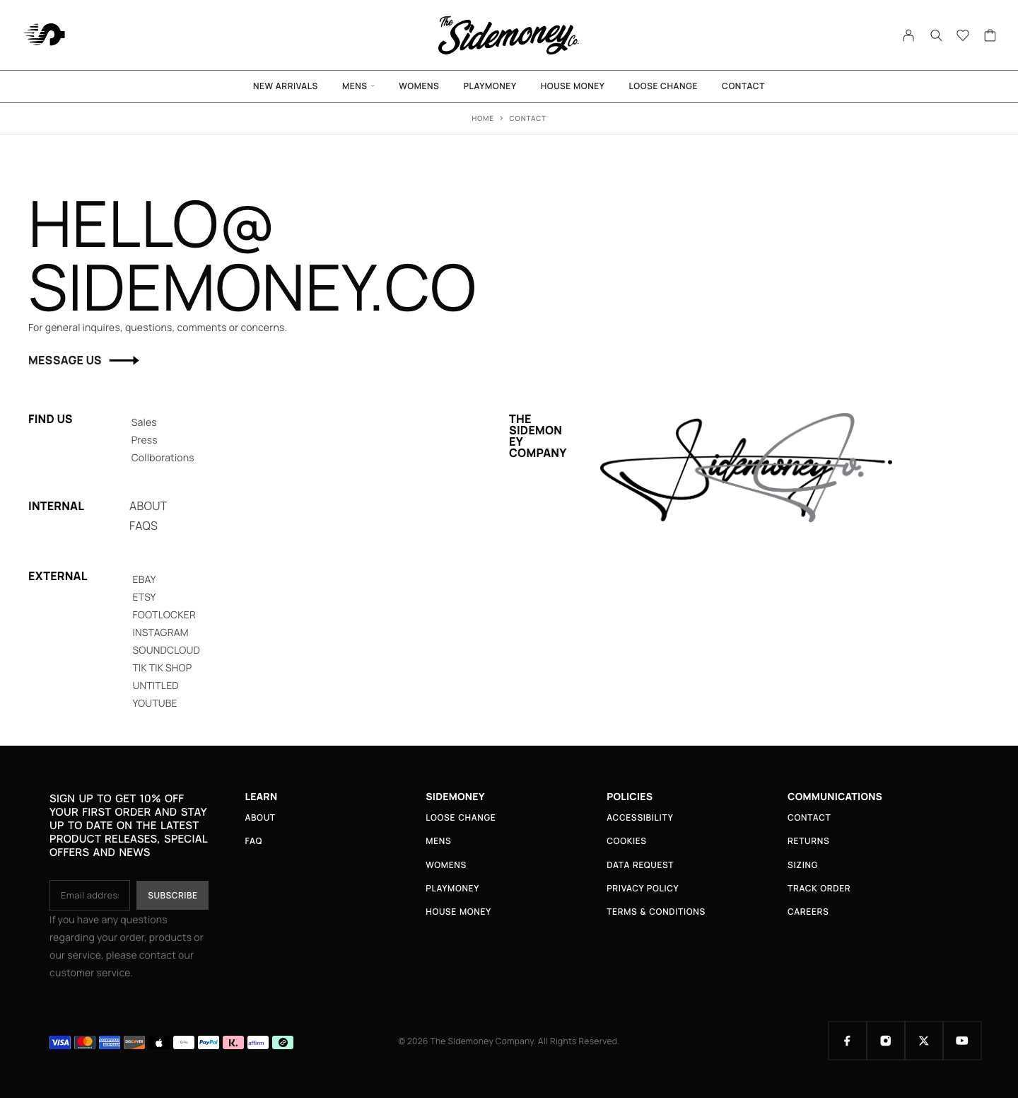 sidemoney.co, Contact page, Desktop