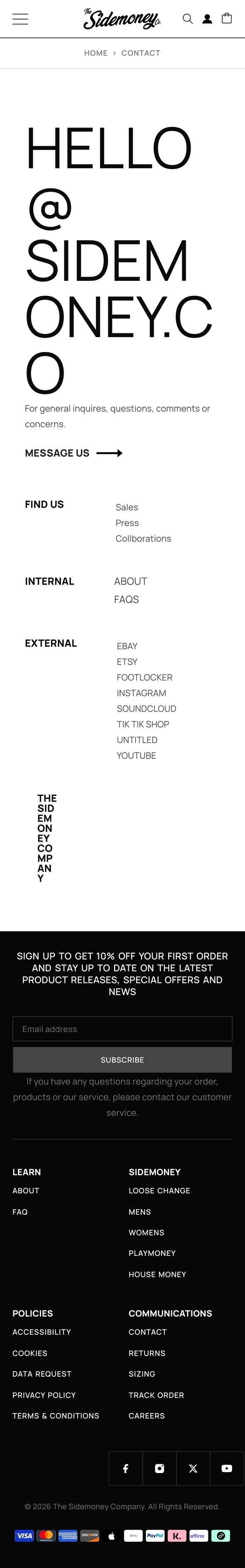 sidemoney.co, Contact page, Mobile