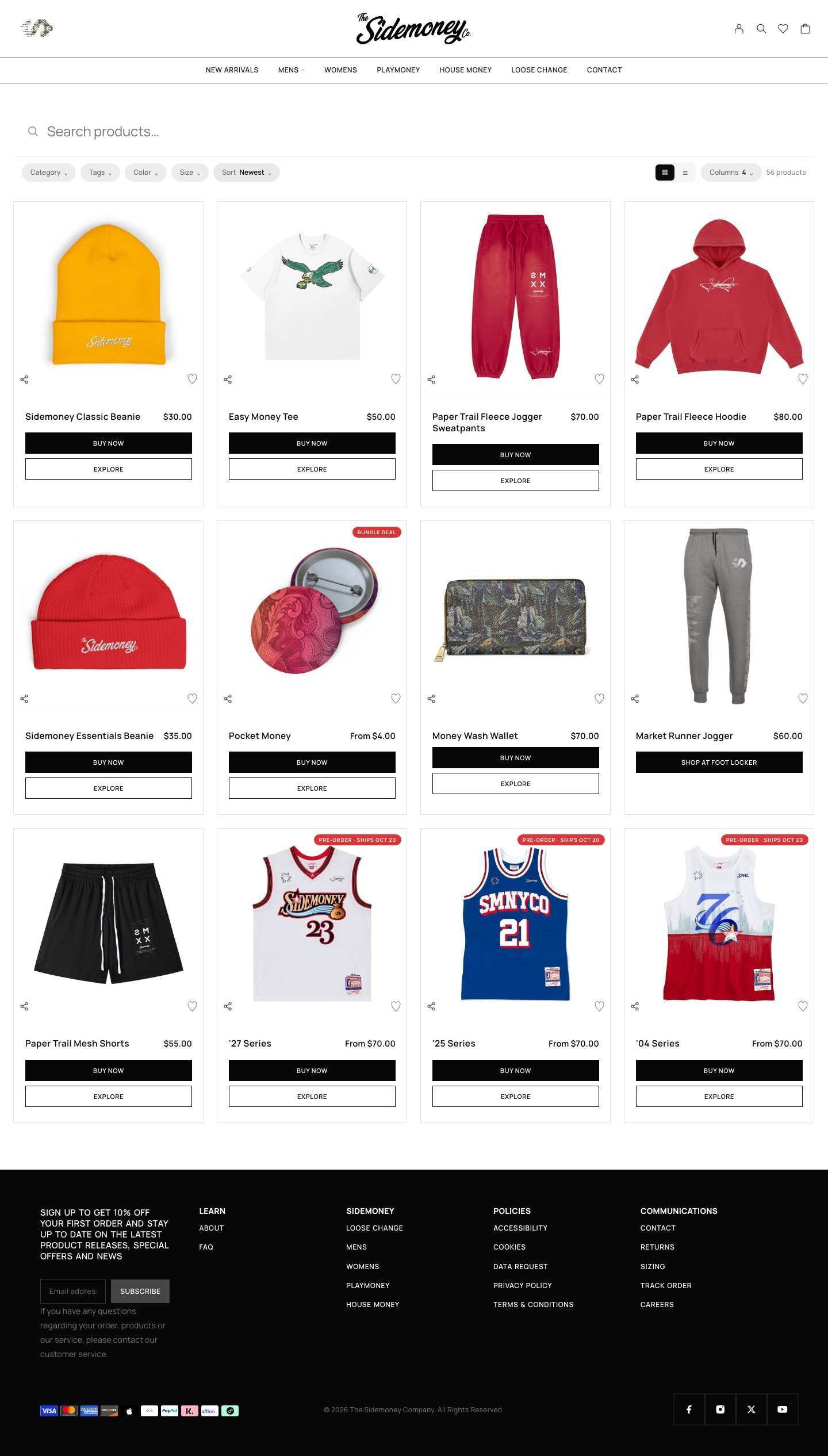 sidemoney.co, Shop page, Desktop