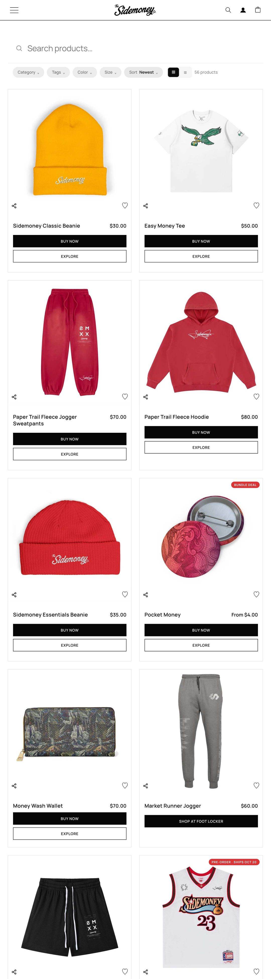 sidemoney.co, Shop page, Tablet