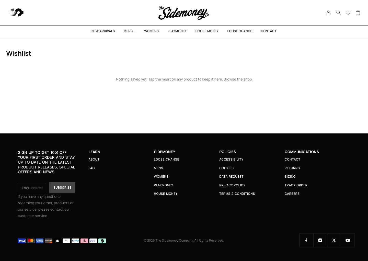 sidemoney.co, Wishlist, empty page, Desktop