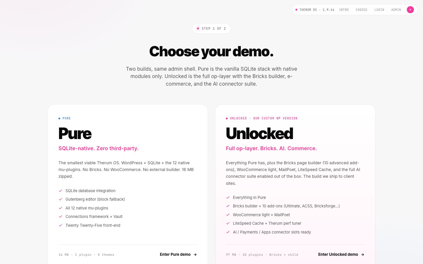 Therum OS 1.9.44 Choose your demo screen: Pure and Unlocked side by side