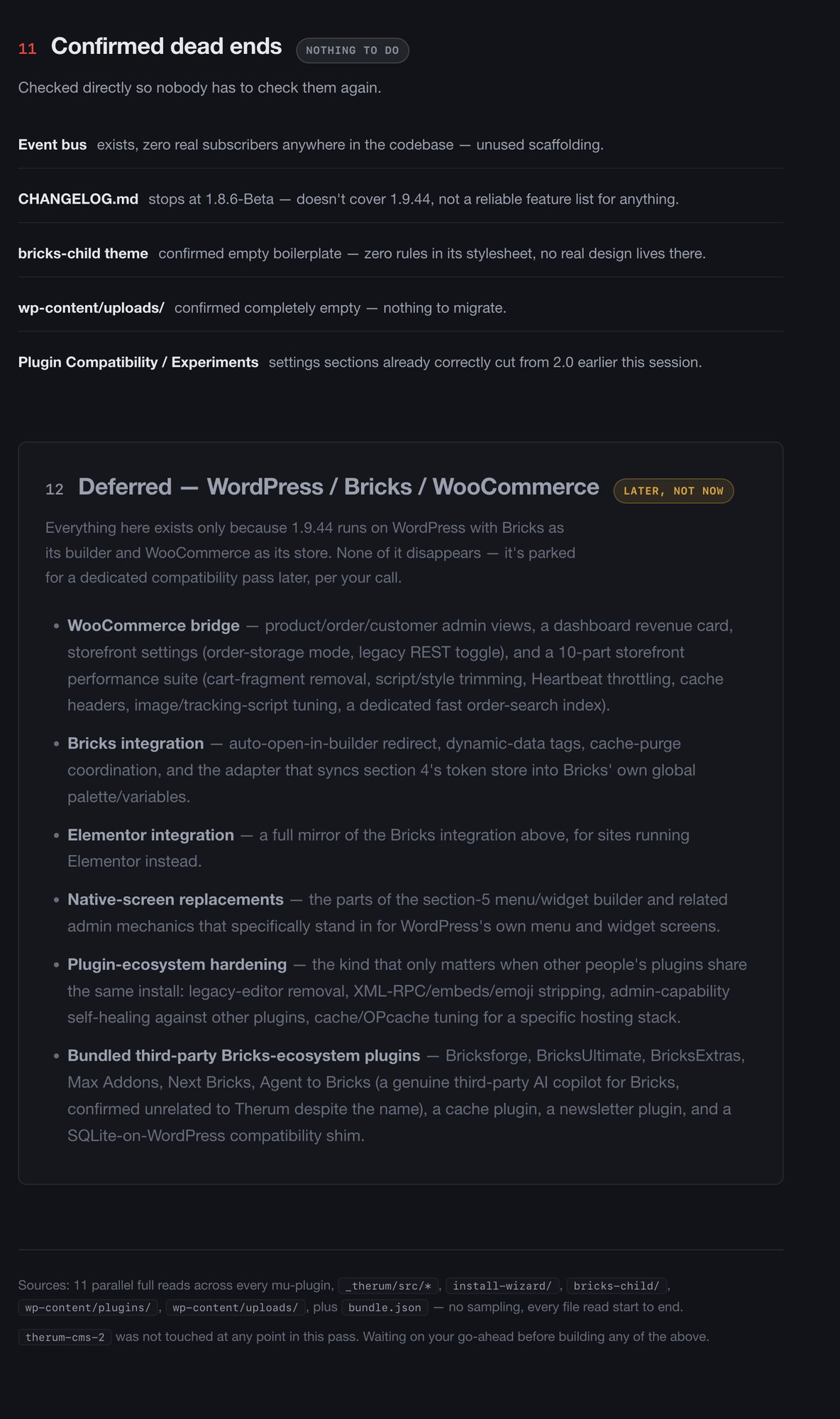 Deferred: WordPress, Bricks and WooCommerce compatibility, parked for later, tablet