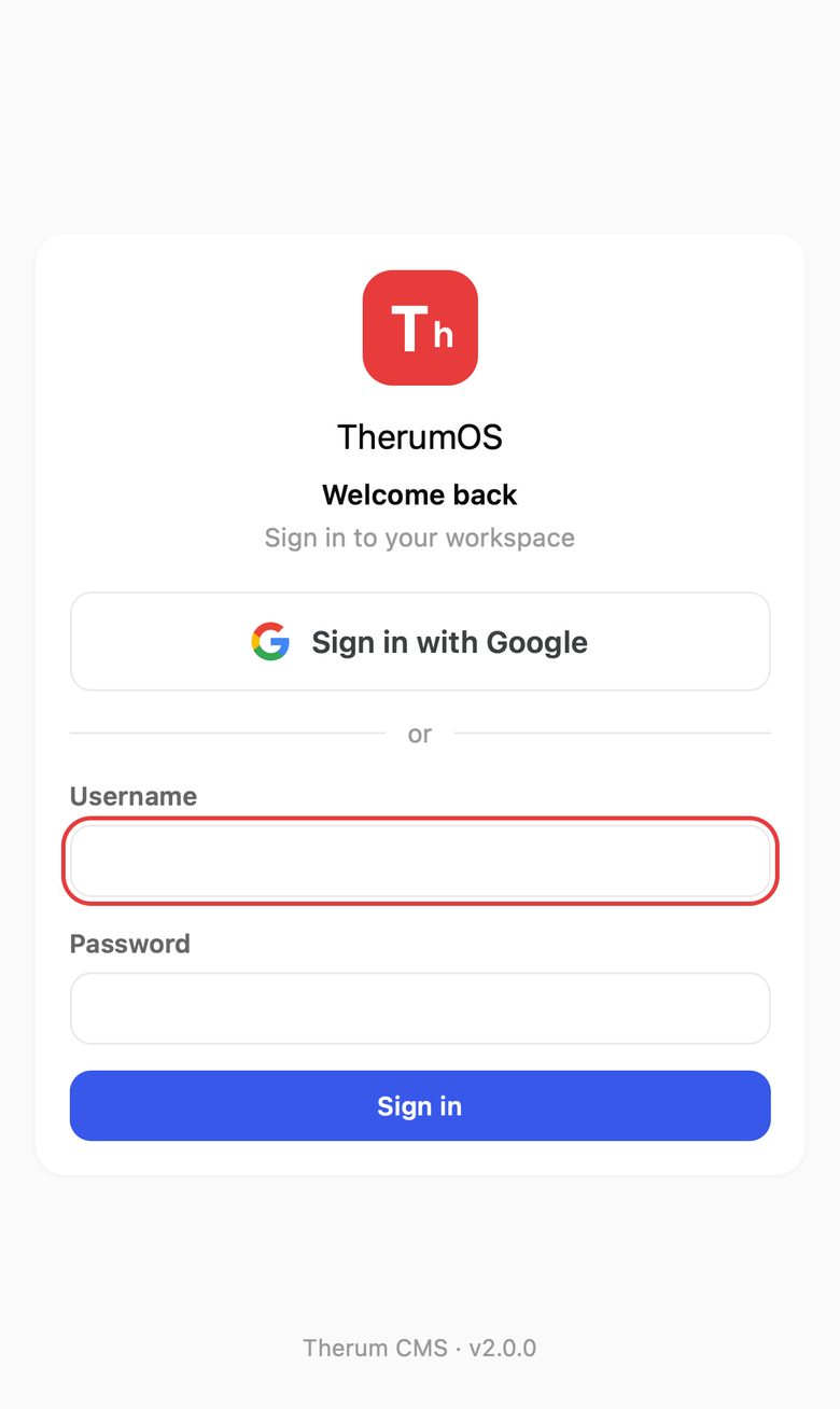 Therum OS 2.0 sign in on a phone