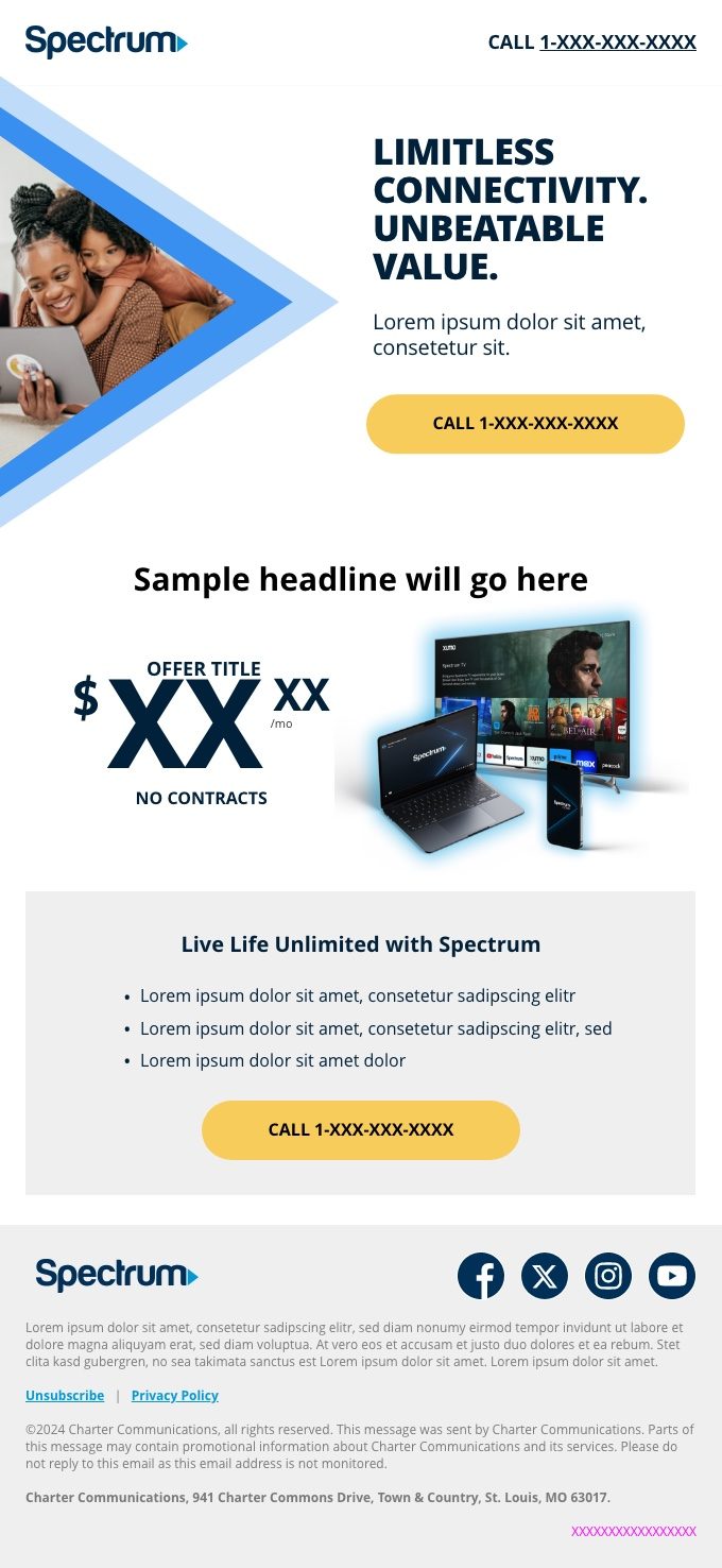 Spectrum rebrand email exploration, Angular 01, light mode